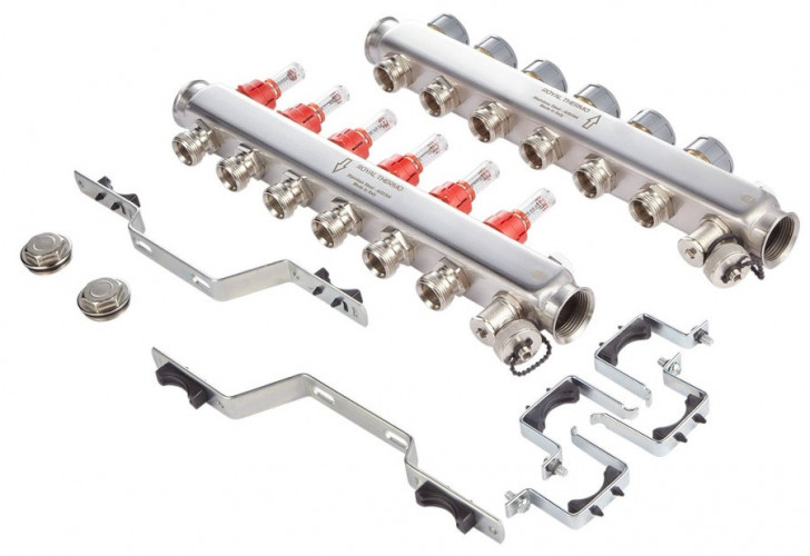 Для отопления Royal Thermo 1" ВР-3/4" НР, 10 выходов с расходомерами, нерж. (RTE 52.110)