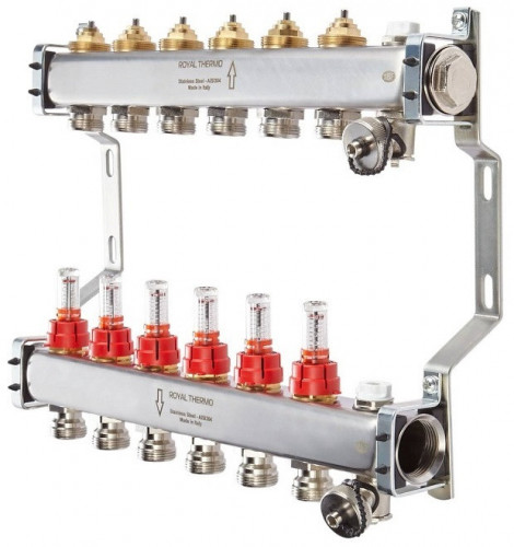 Для отопления Royal Thermo 1" ВР-3/4" НР, 7 выходов с расходомерами, нерж. (RTE 52.107)