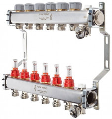 Для отопления Royal Thermo 1" ВР-3/4" НР, 9 выходов с расходомерами, нерж. (RTE 52.109)